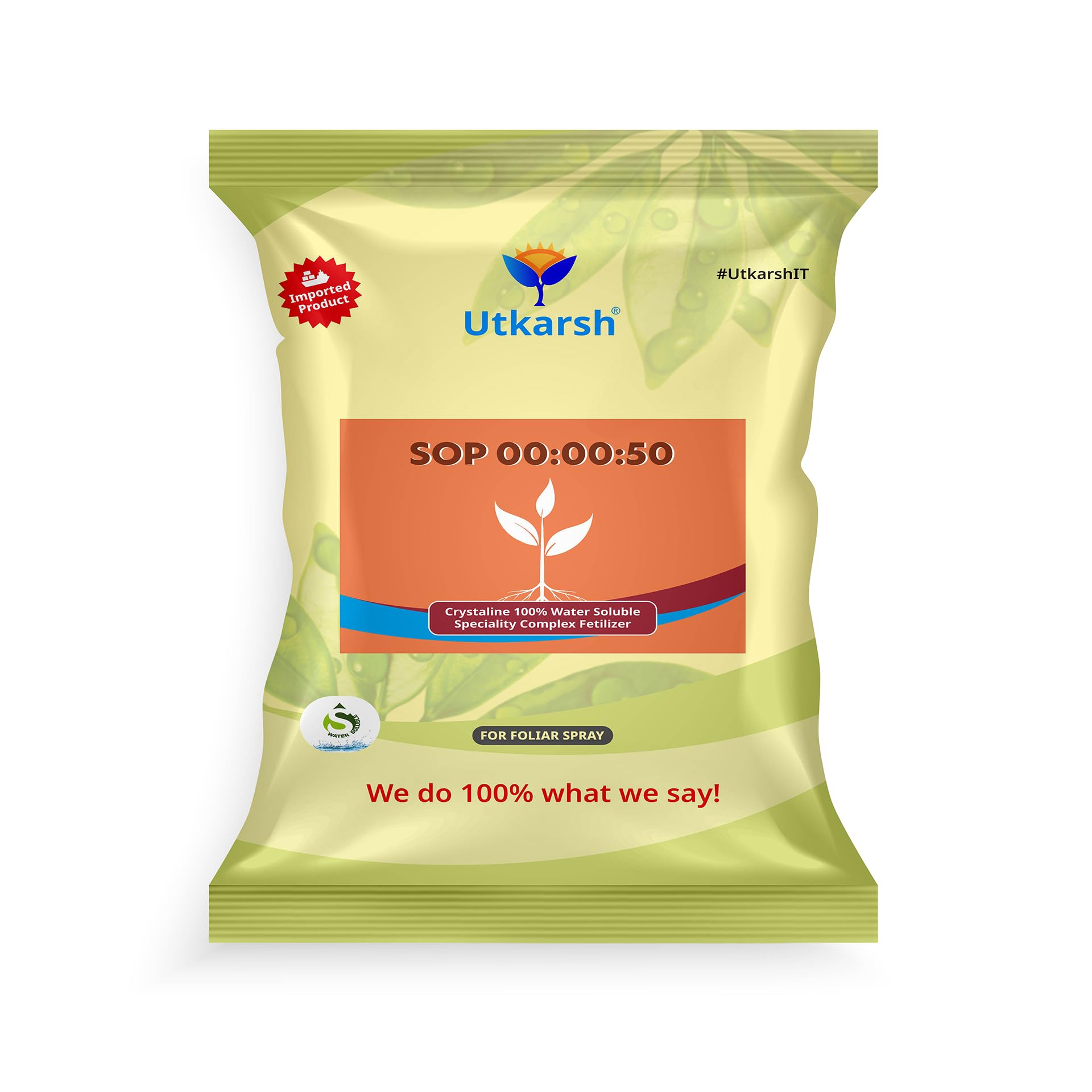 Utkarsh SOP 00 00 50 - Potassium Sulphate for Plants Growth - 5 Kg, NPK Fertilizers for Better Fruit Size, Taste & Color, Water Soluble Growth Booster for Organic Gardening & High Yields, Pack of 1