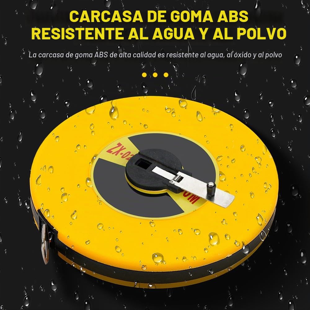 Cinta Métrica de Fibra de Vidrio 50 Metros, Cintas de Medir Largo, para Trabajos de Construcción, Medición e Instalación Eléctrica