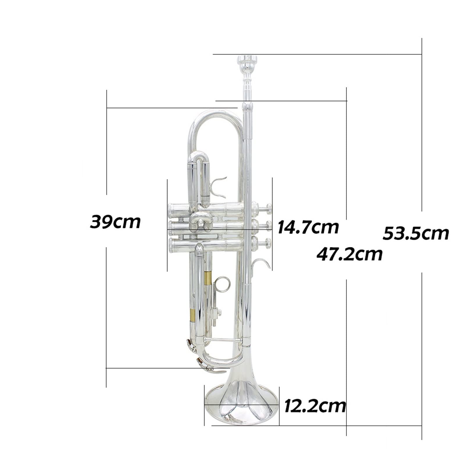 VSOLS Professionelle Trompete BB B Flat Messing Instrument Trompete mit Hülle Gurt Mundstück Musikinstrumentenzubehör (Color : Silver)