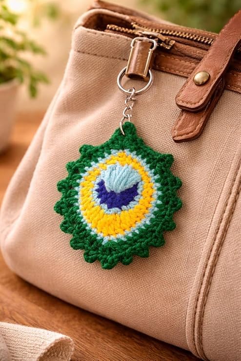 Image of Handmade Crochet Rose Flower Keychain for Women & Girls, Cute Red Flower Key Ring, Soft Yarn Knitted Charm, Romantic Gift, Bag Accessory, Car Key Holder, Aesthetic Handmade Gift