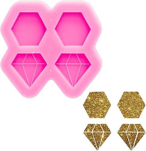 Mini aretes en forma de hexágono y diamante superbrillantes, molde de silicona, molde de resina, llavero de bricolaje, moldes epoxi, fabricación de