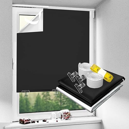 Persianas enrollables 100 % opacas sin cordones para ventanas, sin herramientas, sin taladro, persianas temporales para ventanas, con aislamiento