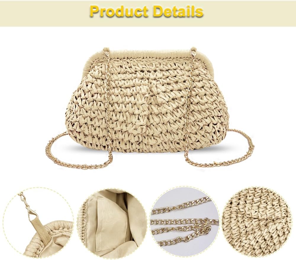 Beurlike Straw Clutch Purses for Women Crossbody Vacation handbags Woven Boho Pouch bags summer Beach Evening Bags