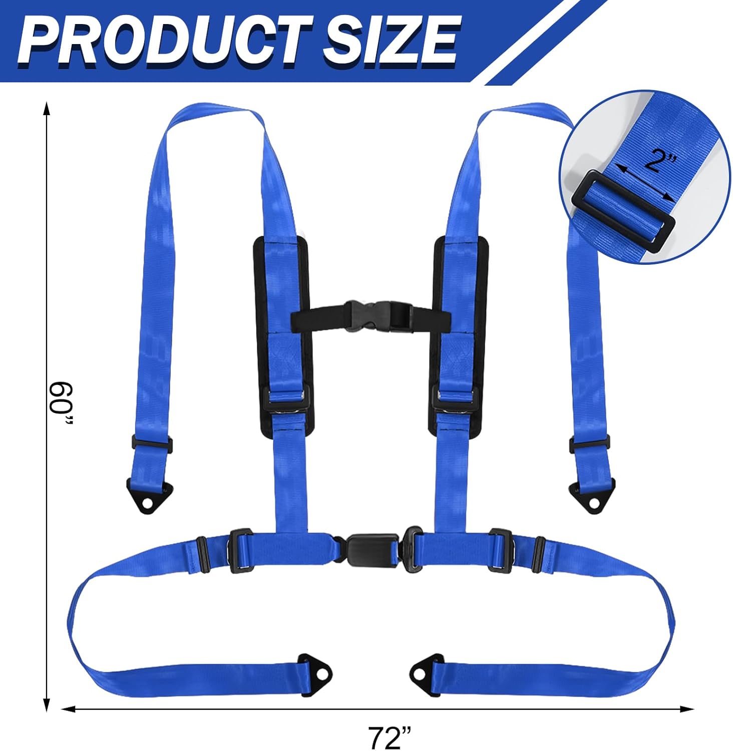 4PT Belts Harness with 2 Inch Padding With Bypass Clip for a variety of off-road vehicles including ATVs UTVs and go-karts Cranes, Excavators, Loaders, Forest fire engines, and mine dump trucks Blue