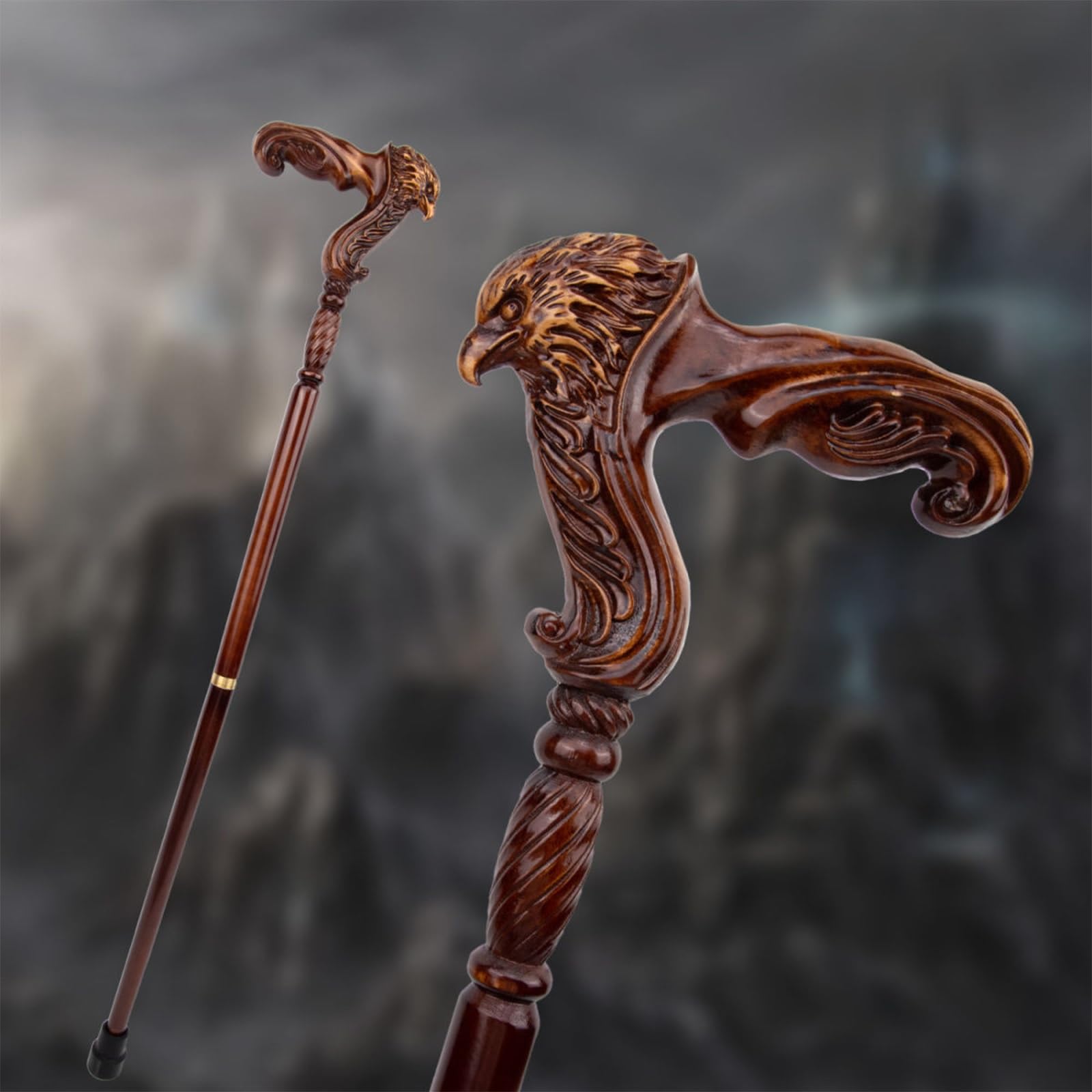 Bastoni da Passeggio in Legno a Forma di Aquila, con Impugnatura ergonomica e Punta in Gomma Antiscivolo, lussuosi, Decorativi, per Uomo e Donna, 96 cm.