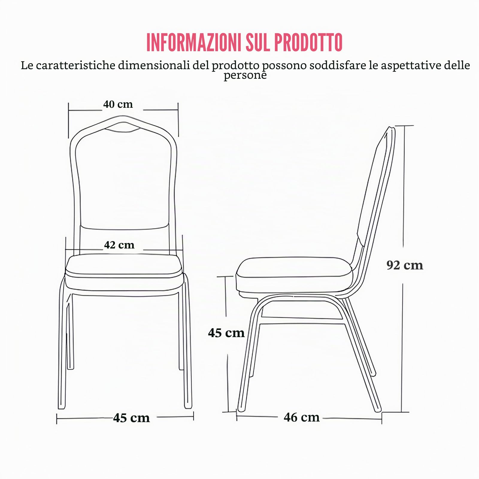Fodere per sedia, 6 pezzi, universali, elasticizzati, bianchi, senza braccioli, in spandex elastico, lavabile, per sedie, per matrimoni, feste, banchetti e feste