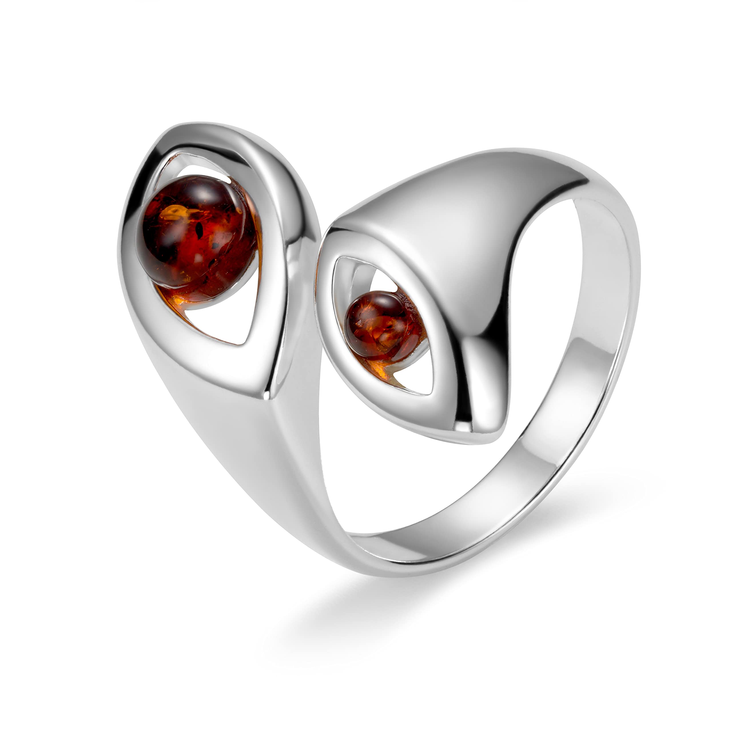 Copal Anillo Ajustable De Plata 925 Con Elementos De Ámbar En Forma De Gota