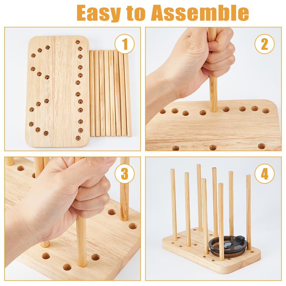 DICOSMETIC Porta tapas de bambú para estante de almacenamiento soporte para botellas tazas y platos soporte para secado de platos soporte para platos de cocina soporte para tazas soporte de madera