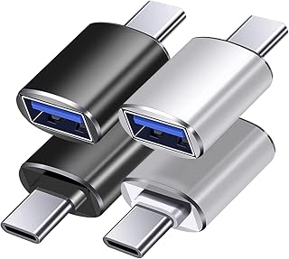 USB C to USB Adapter [4 Pack] Type C to USB Adapter 3.0 USB Type C Male to USB Female USB Data Charging Cable Adapter for Computer, MacBook, Ipad, Desktop, Laptop, Projector, Monitor, Power Banks, Chargers, and More Devices (Black＋Silver)