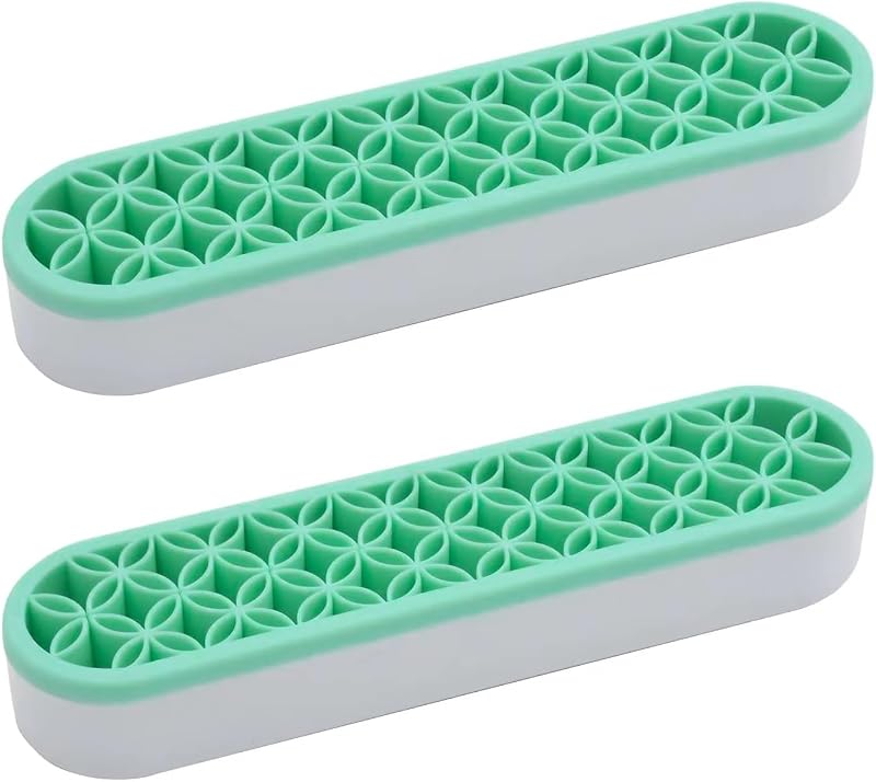 2 PCS Multi-Purpose Cosmetic Storage Box, Desktop Organizers Silicone Make Up Brush Storage Stand, Desktop Storage Box for Eyeliner Pencil, Art Supplies, Painting Brush (Green)
