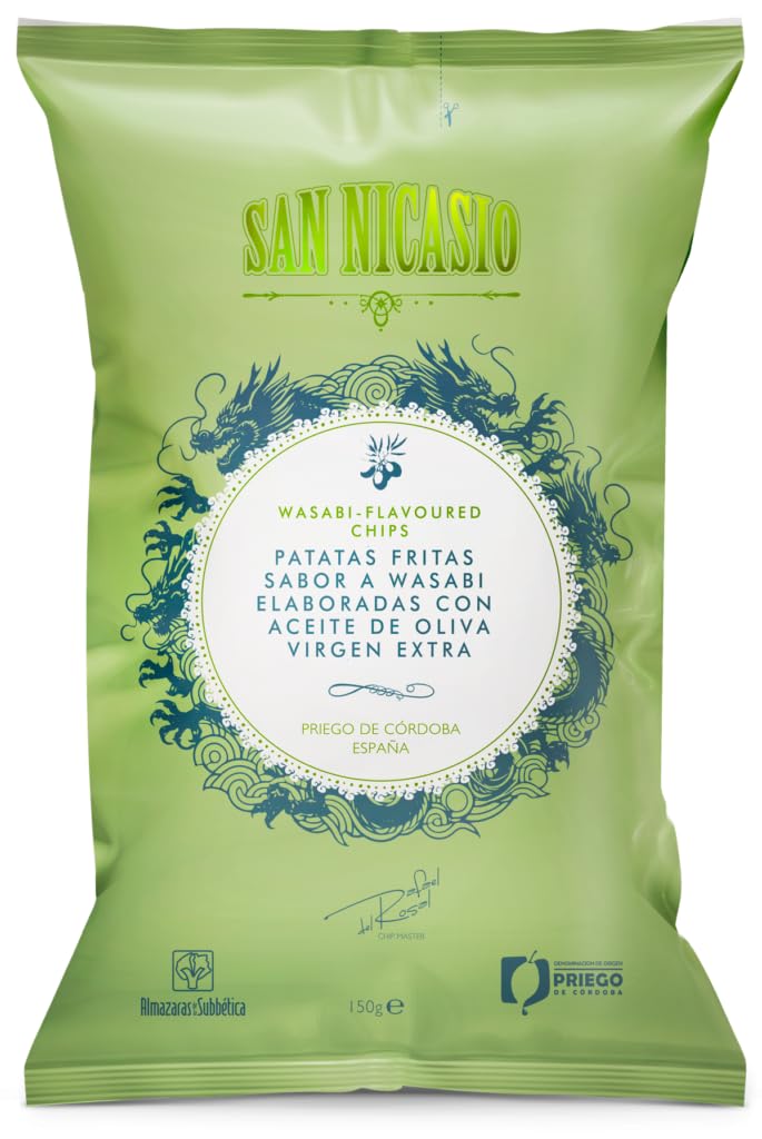 San Nicasio | Wasabi-aromatisierte Gourmet-Kartoffelchips | Pack 14 Säcke zu je 150 g | Hergestellt mit nativem Olivenöl extra mit P.D.O. Priego de Córdoba