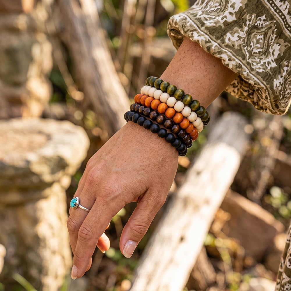 Set di 5 Braccialetti con Perline di Legno per Uomo e Donna - Stile Funky, Festa del papà, Festa della Mamma, Natale, Compleanni, Giorno del Ringraziamento. Perline per Braccialetti