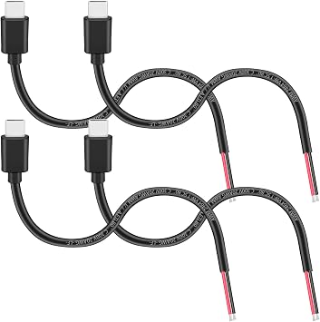 Yeebline USB C Male 2 Pin Bare Cable 4 Pack 11 20AWG Replacement USB Type C Male Plug to 2 Pin Wire DIY Pigtail Cable Extension Power Cord Open End Adapter Connector 5V 5A
