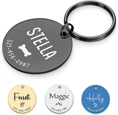 Miniatura 1 de JATEBI Etiqueta de identificación de mascotas de acero inoxidable con grabado frontal y trasero, etiquetas de identificación personalizadas de gato,