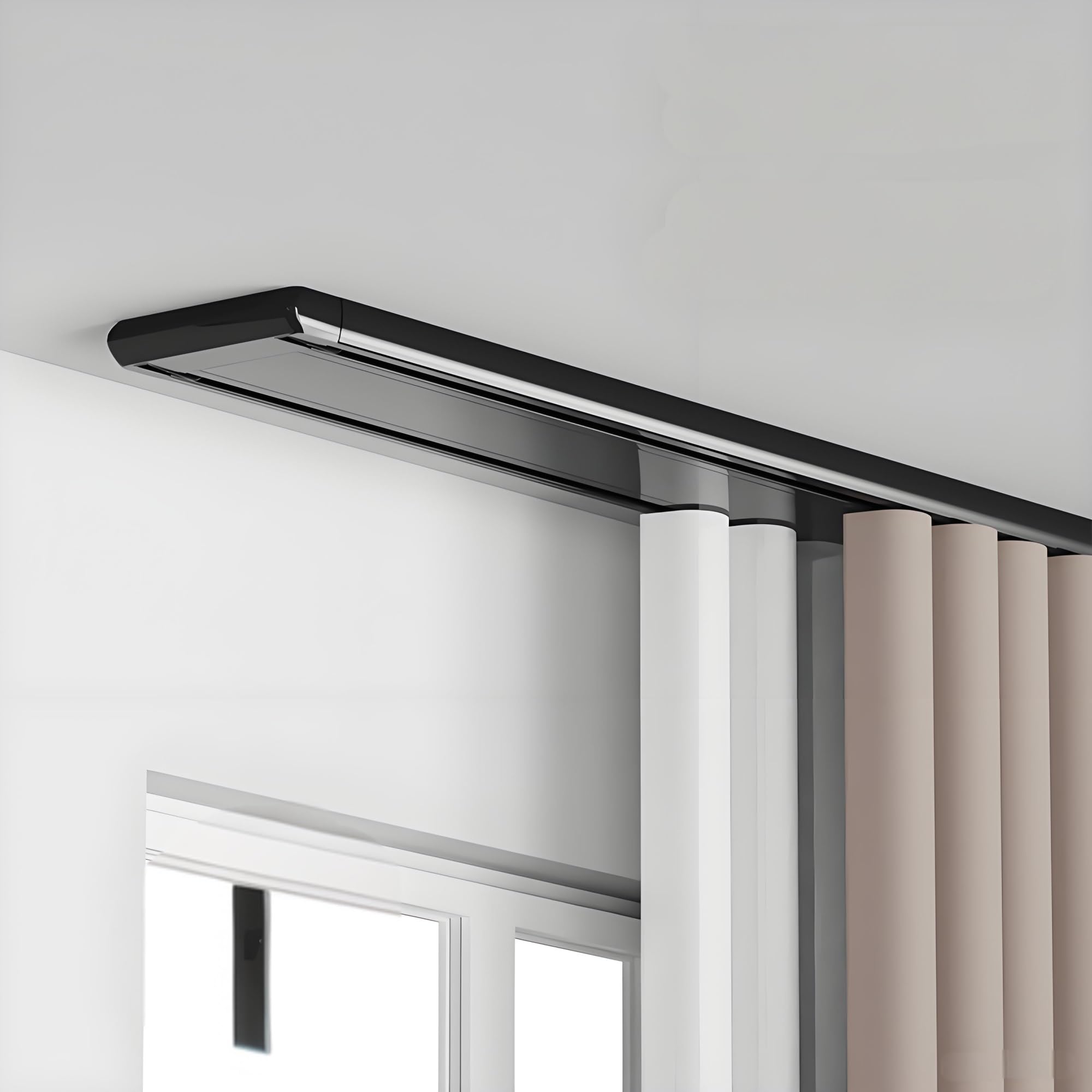 Wytrzymały podwójny karnisz z haczykami, montowany na suficie, aluminiowy system ślizgowy do zasłon, cichy 2-pasmowy karnisz, ścianka działowa pokoju, czarny, 2,8 m