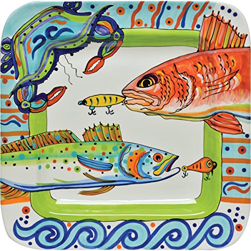 Thompson & Elm Dana Wittmann Ceramic Fish/Crab Square Platter, Multicolor