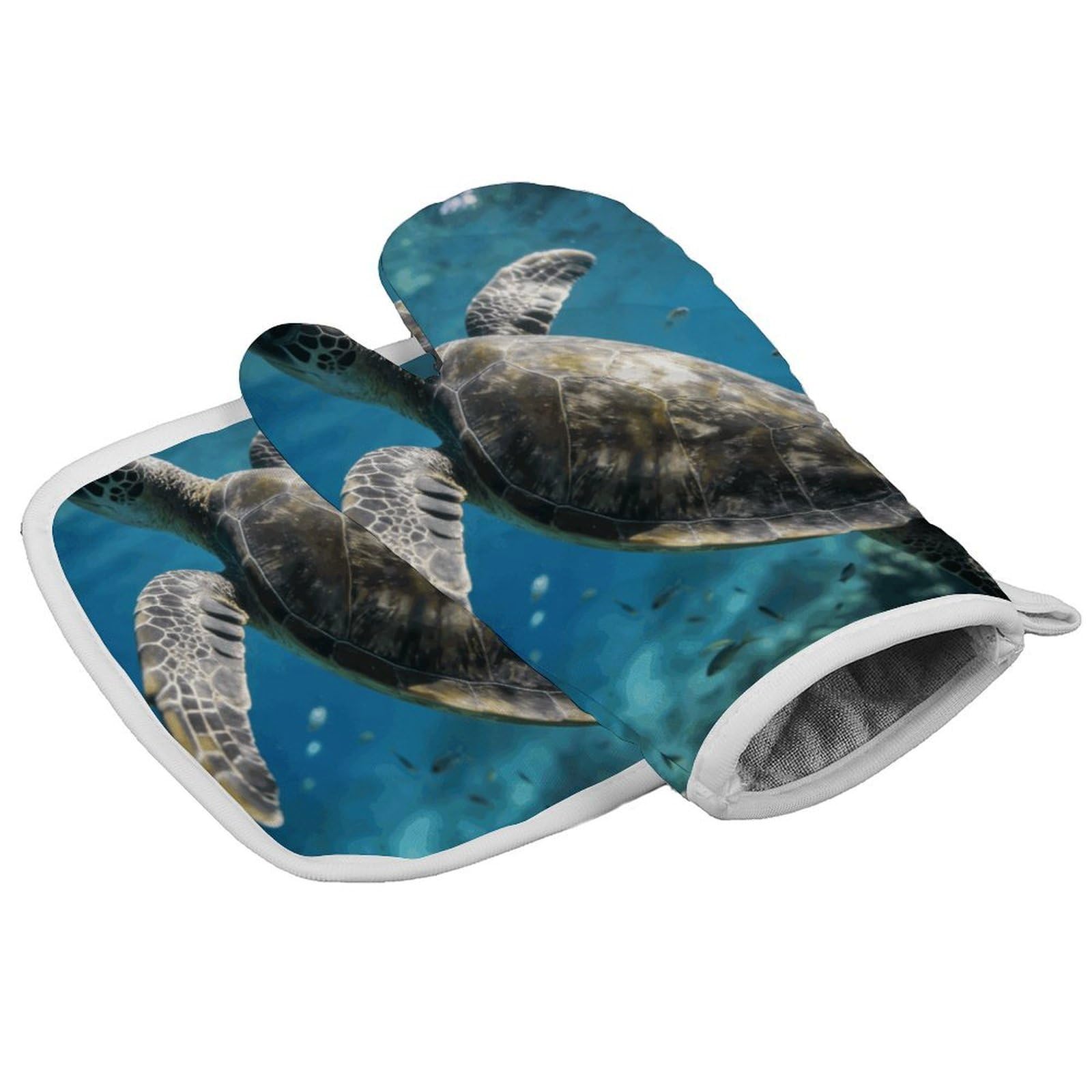 Fodpand Style Marine Turtle Oven Mitt Set With Lanyard, Cooking Mitt, Protective Thermal Insulation,Kitchen Mitt For Baking, Cooking, Grilling, Microwave
