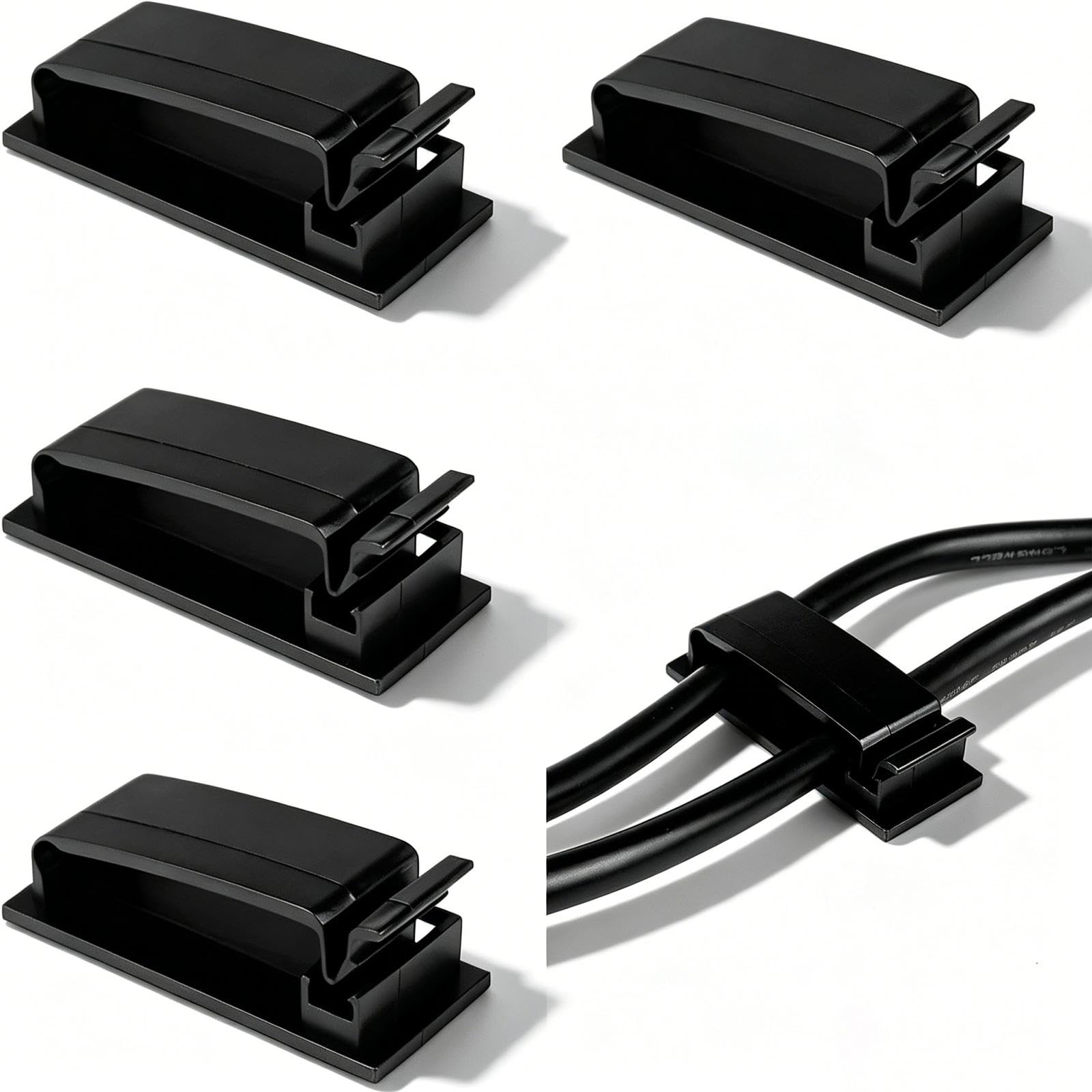 50 Pièces Clips Câbles Adhésifs, Supports de Câbles Autocollants, Organisateur de Câbles, Attache Câble, Noir