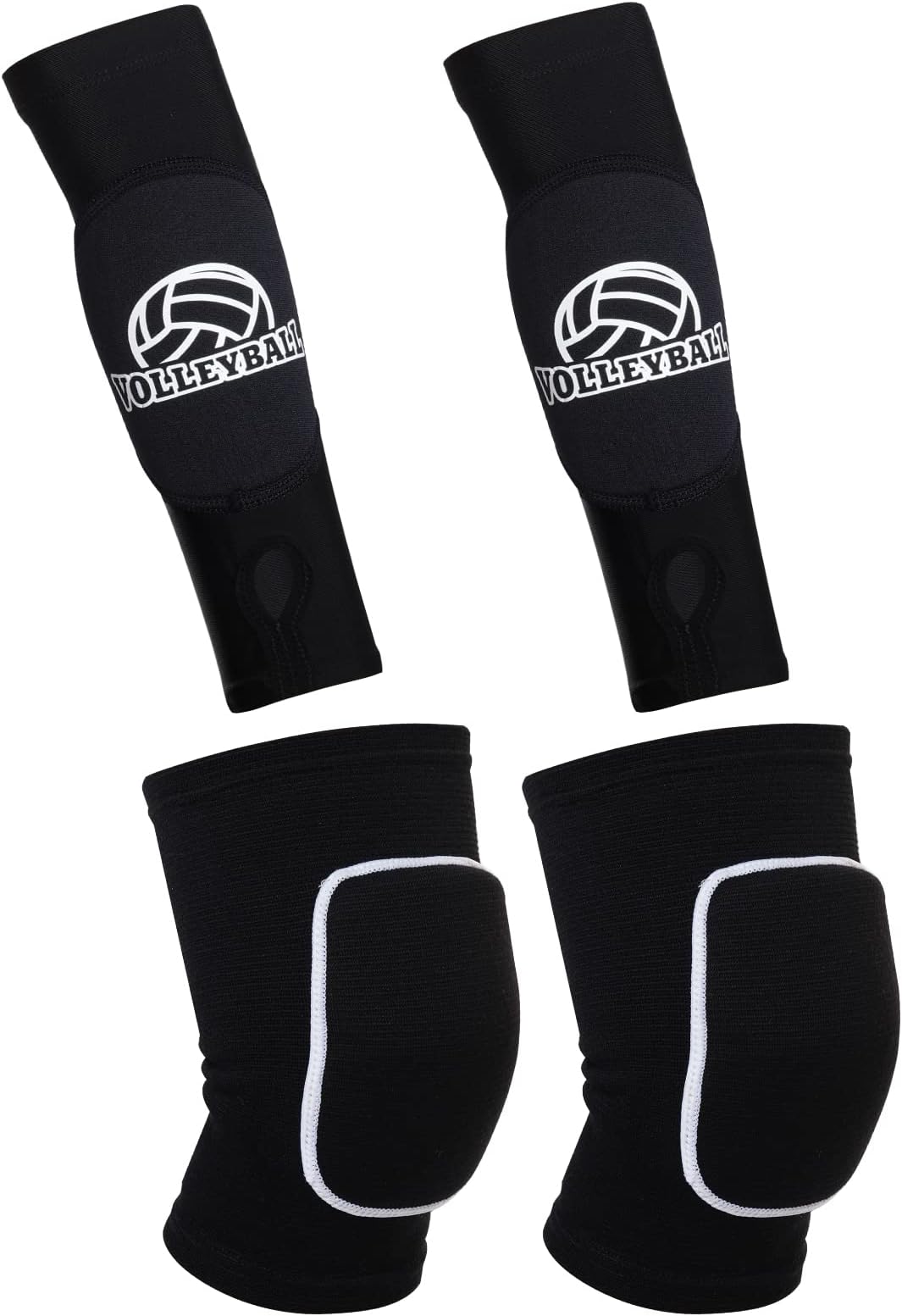 obmwang 2 Pieces Volleyball Accessories Including Volleyball Knee Pads and Volleyball Arm Sleeves with Protection Pads and Thumb Hole for Women Girls Teens Volleyball Training