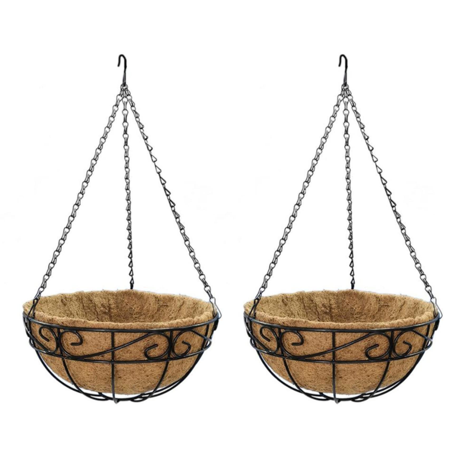 Hintyne Hanging Plant Pots Metal Hanging Planter with Coir Liner Flower Basket Indoor Outdoor Plant Basket for Garden Decor Style2 10inch 2pcs