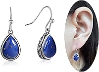 Teppdfann Vintage Blue Teardrop Birthstone Dangle Earrings for Women - Trendy Silver-Plated Gemstone Drop Earrings, Ideal Christmas Gift