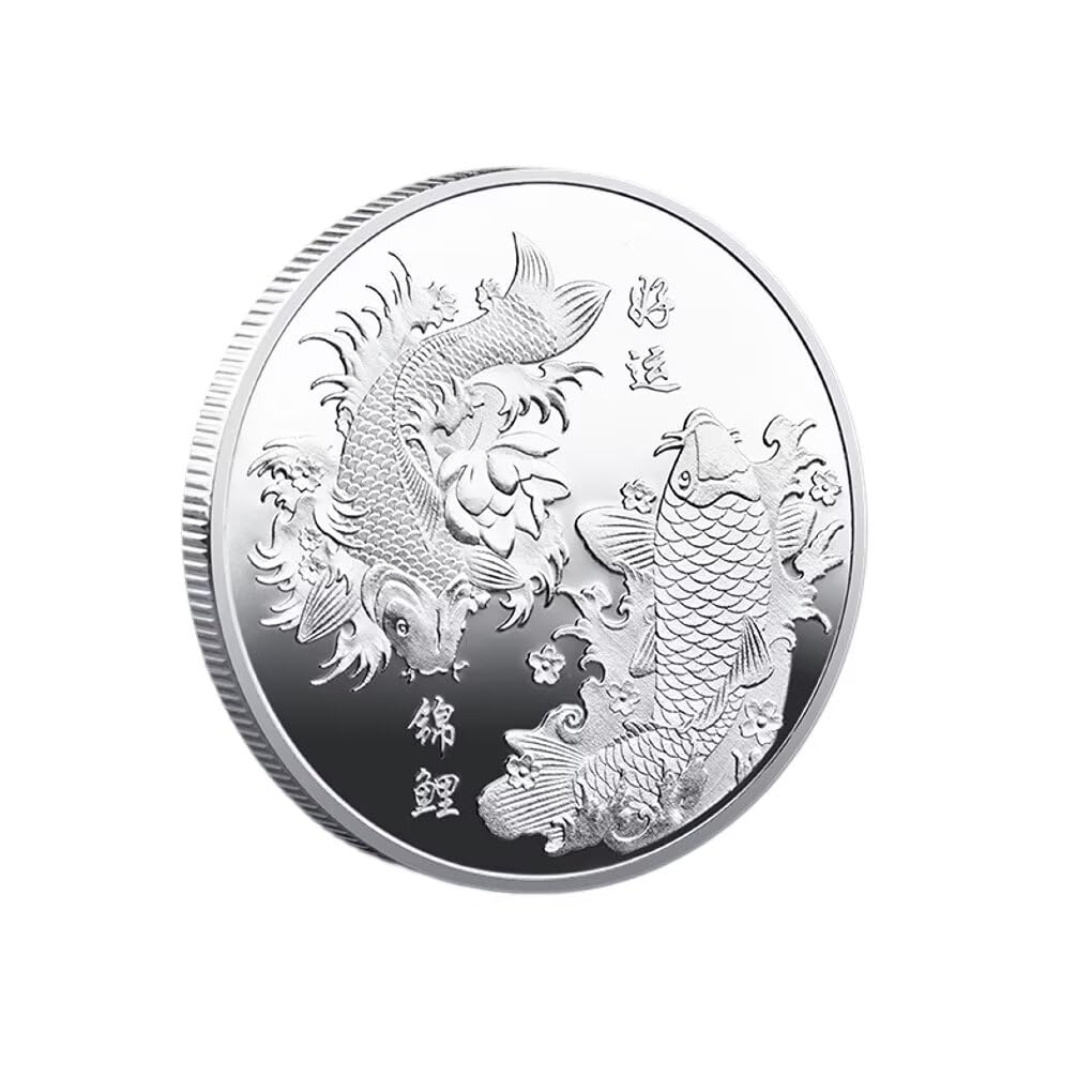 Fake Money Chinese Koi Fish Lucky Challenge Coin - Good Luck Metal Token  With Traditional Design Bau Cua Ca Cop Dice Game