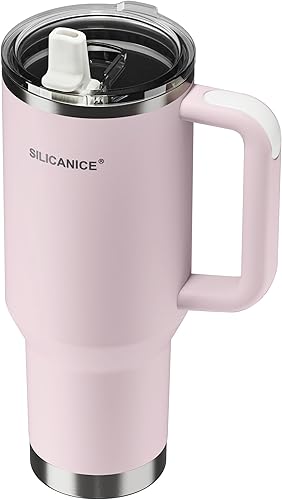 Easy Clean Pro - Vaso aislado de 40 onzas, botella de agua de acero inoxidable al vacío con asa y popote abatible, 100% resistente a fugas,