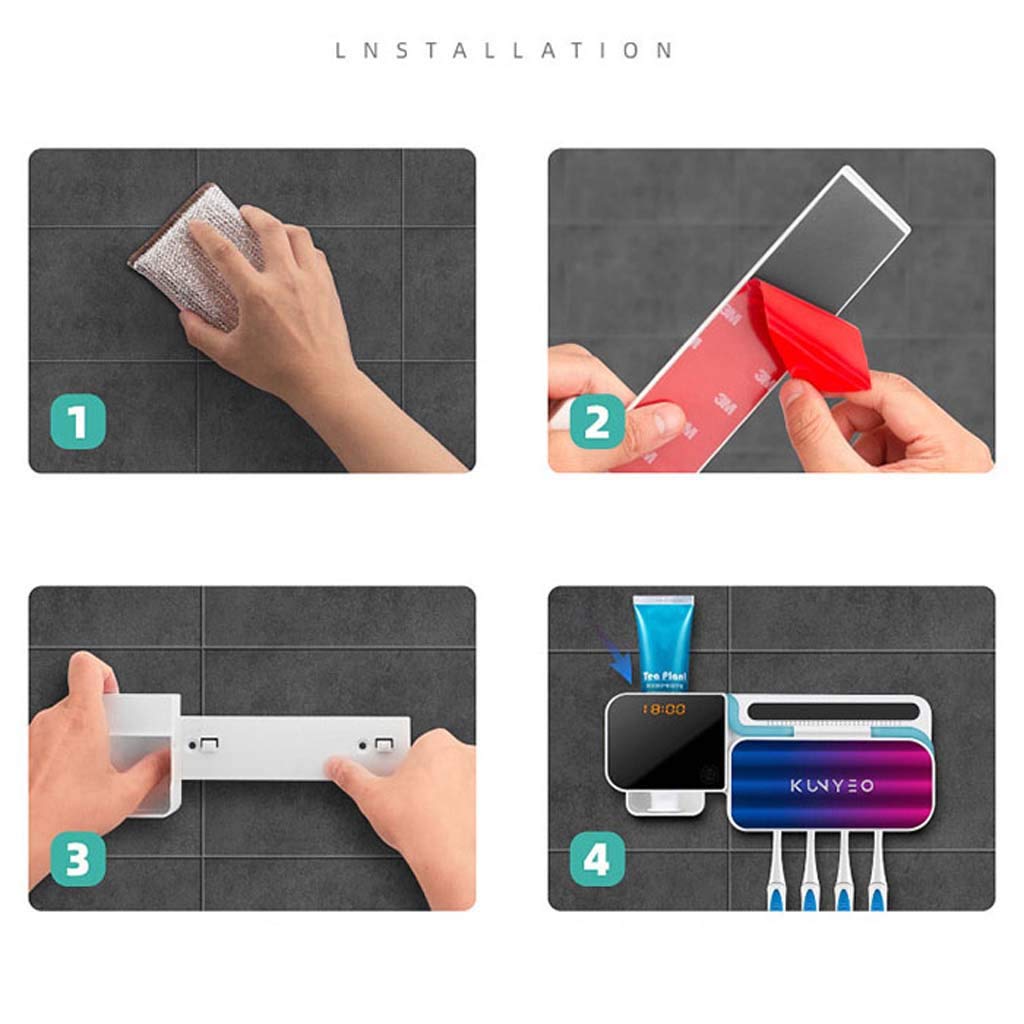 TJH Cepillo de Dientes esterilizador, LED UV Cepillo de Dientes Titular germicida, Estante de Cepillo de Dientes Inteligente montado en la Pared al Aire -No Hay Necesidad de Golpear