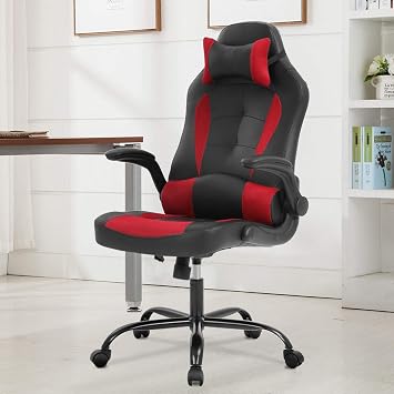 PC Gaming Chair Video Game Chair, Racing Style Office High Back Desk Executive PU Leather Rolling Task Swivel Computer with Lumbar Support Headrest,Red