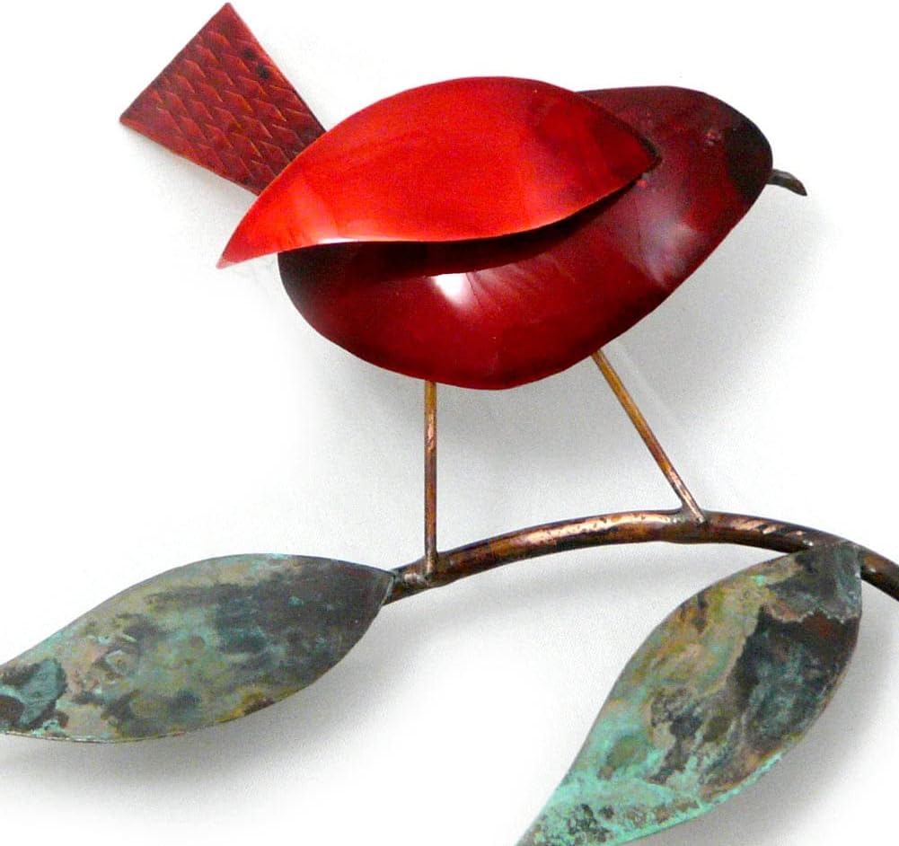 Modern Artisans Red Birds in a Tree American-Made Copper Wall Art Sculpture for Indoor or Outdoor, 18"