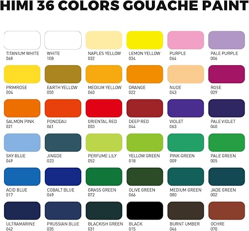 Miniatura 2 de HIMI - Juego de pintura gouache, 36 colores x 0.4 fl oz, diseño de taza de gelatina doble con 3 pinceles de pintura y una paleta en un estuche de
