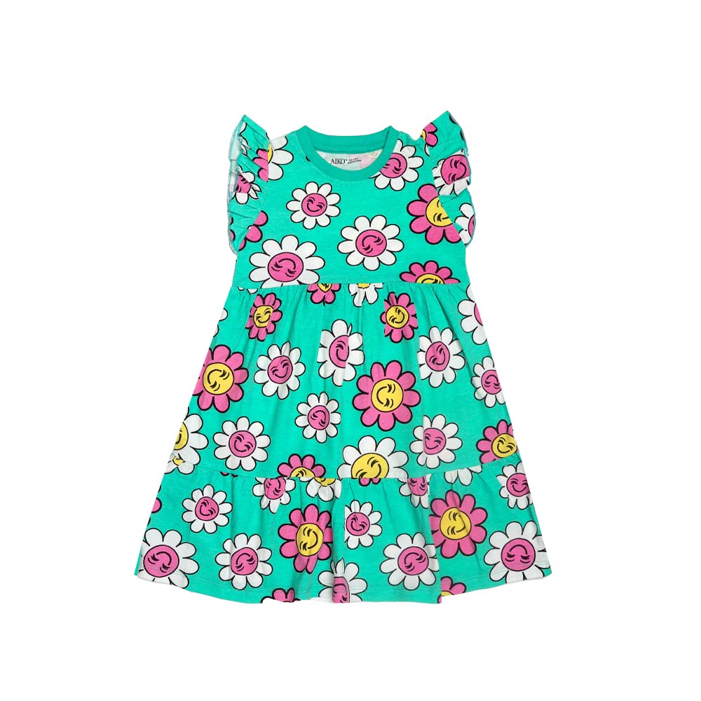 AIKOGirls AIKO-Girls Green with Floral Design Trendy Dress Ethernal Smiles Dress (pack of 1)