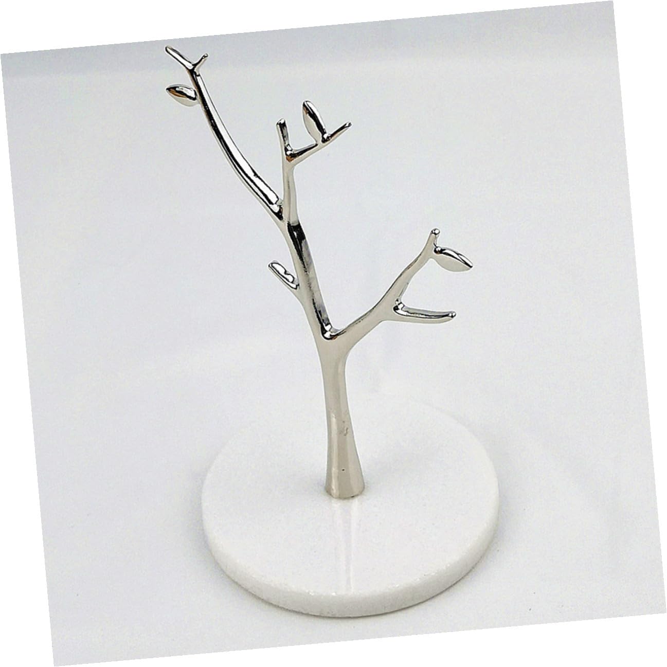 ibasenice Organizador de Joyas Soporte para Pendientes y Collares Bandeja Creativa Forma de Árbol de Mármol y Metal Plata para Uso Personal y Comercial