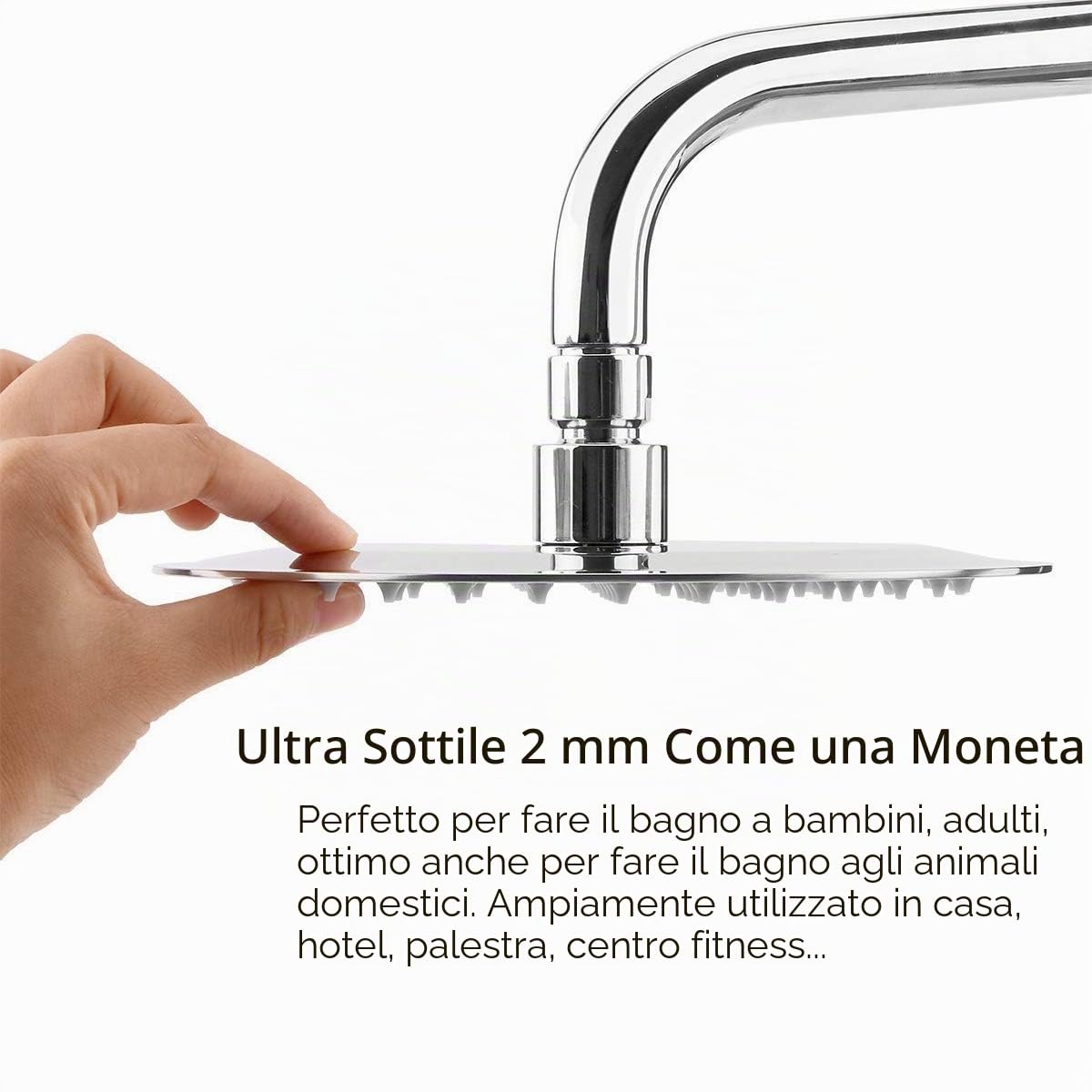 Doccia anticalcare in acciaio inox 316 soffione doccia rotondo ultra sottile alta pressione testa doccia regolabile a pioggia per il bagno, 12 pollici