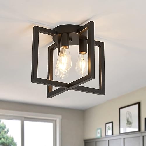 ZGLAOJT Lámpara de Techo de 3 Luces, Candelabro Industrial Negro Semi Empotrado, Iluminación de Techo para Cocina Sala de Estar Dormitorio Casa de