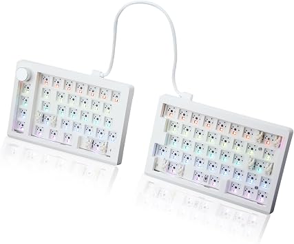 GMK70 Split Mechanical Keyboard Kit,VIA Programmable Wireless Keyboard BT5.0/2.4Ghz/Wired Alice-Layout Barebones 65% Gasket Mounted HotSwap PCB NKRO RGB Ergonomic Gaming Kit with Knob White