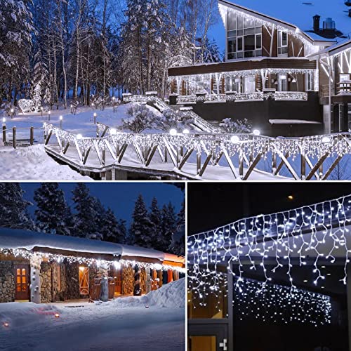 Led Icicle Christmas Lights Outdoor, 19.6 Feet 54 Drops With 306 Led, 8 Modes Timing Connectable Twinkle Decor Fairy String Lights For Patio Indoor Outside Hanging Icicle Lights, Pure White #TOP1