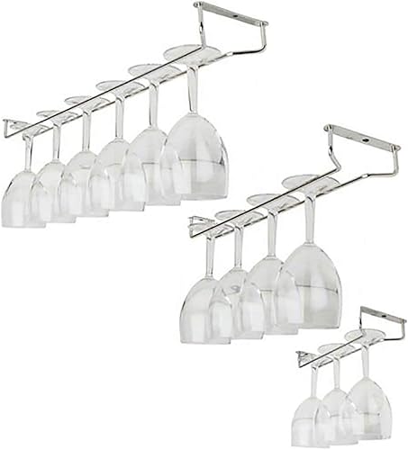 Greatstar Estante para copas de vino, soporte para copas de vino debajo del gabinete, soporte de acero inoxidable con acabado cromado, soporte para