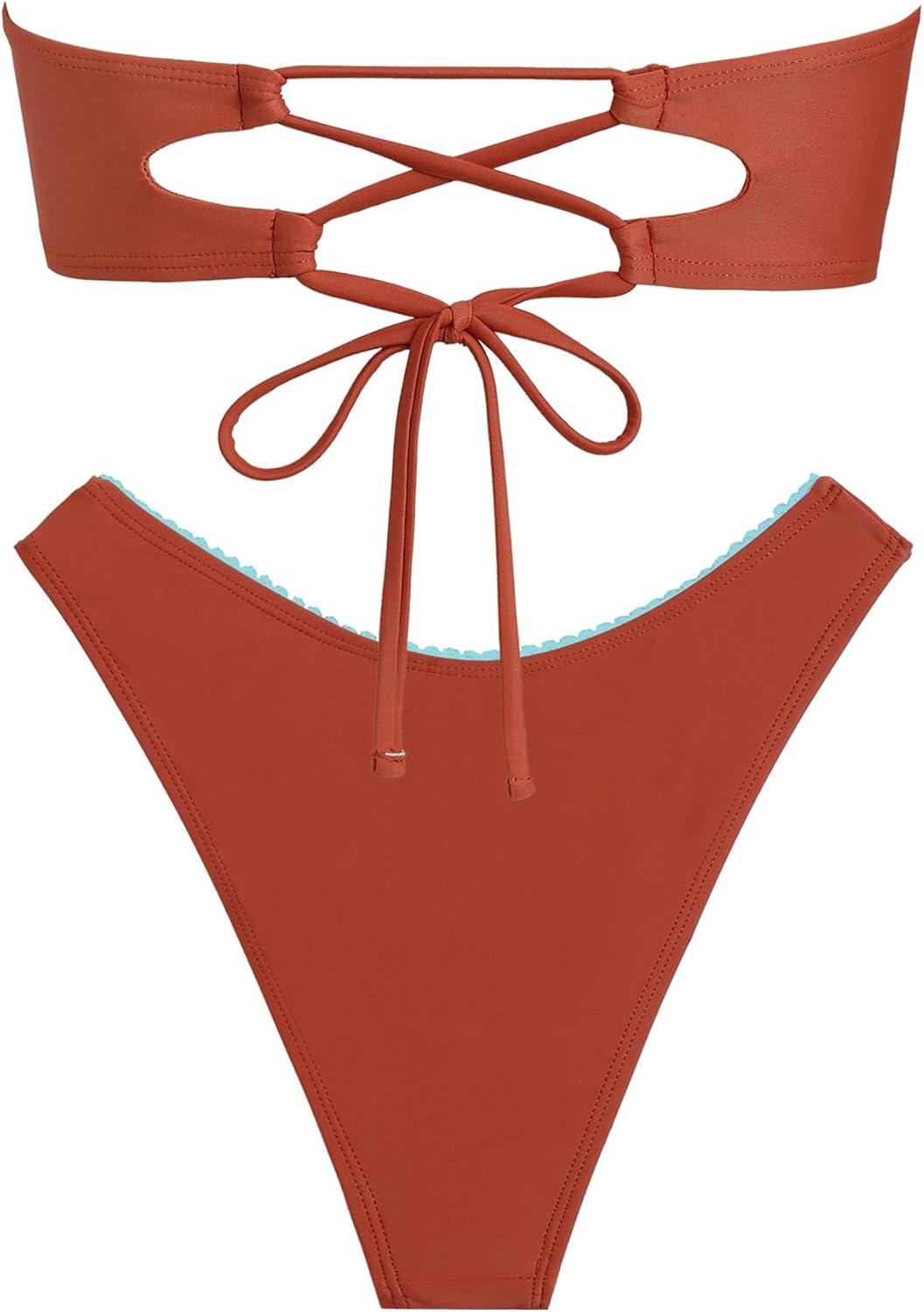 seamoly Women Bandeau Strapless Ruched Bikini Set with Bow Detail Crisscross Tie Back High Cut Cheeky Thong Backless Swimwear - Image 9