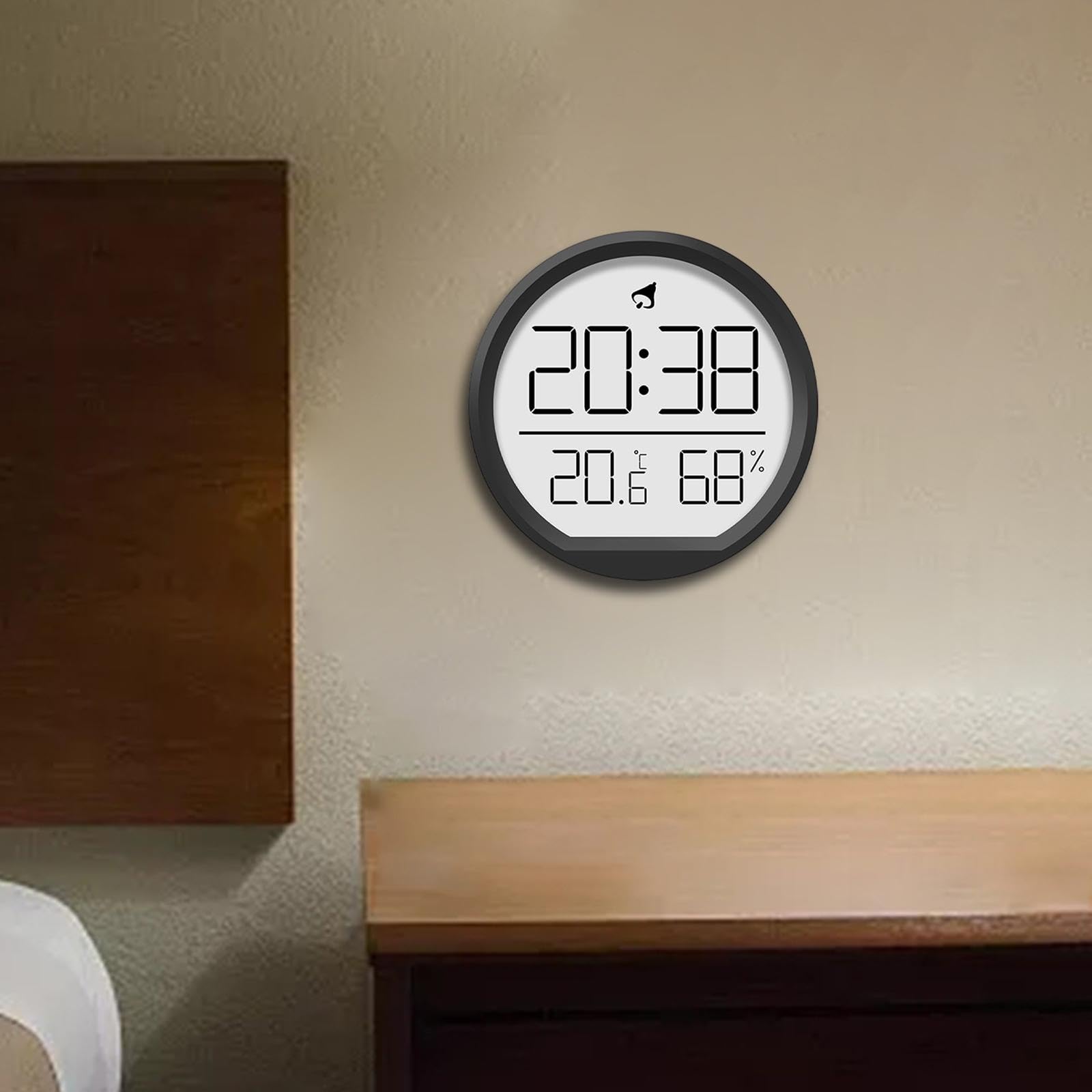 Sharplace 3 in 1 Digitaler Wecker, runde Wanduhr mit Thermometer, kein Ticken, 12/24 Stunden, vielseitige batteriebetriebene Uhr Desktop Thermometer tragbar Für Haus Küche Büro, Schwarz