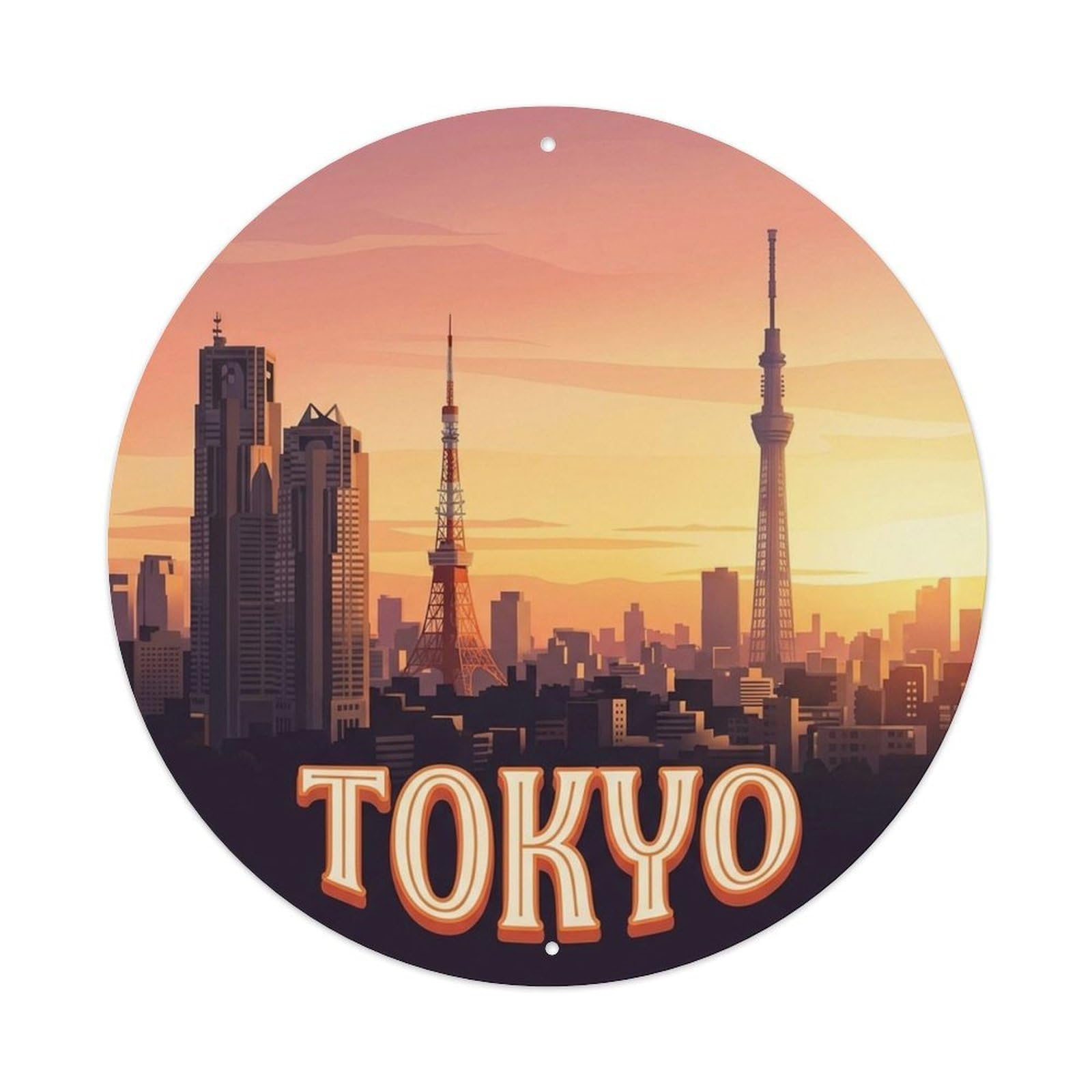 Tokyo Japan Cultural Travel Geometric Urban Skyline Metal Tin Sign