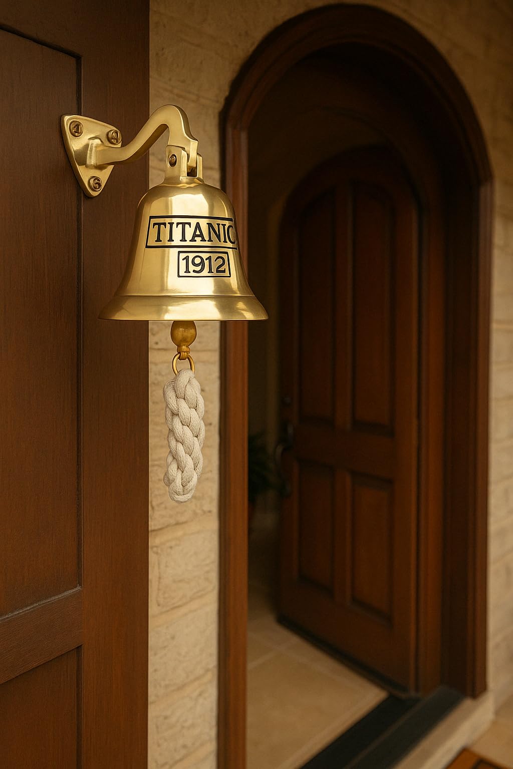 Campana Nave In Ottone Da Parete 10 Cm - Titanic Style Con Corda - Campanello Reception Vintage - Decorazione Nautica Retrò Per Casa - 2