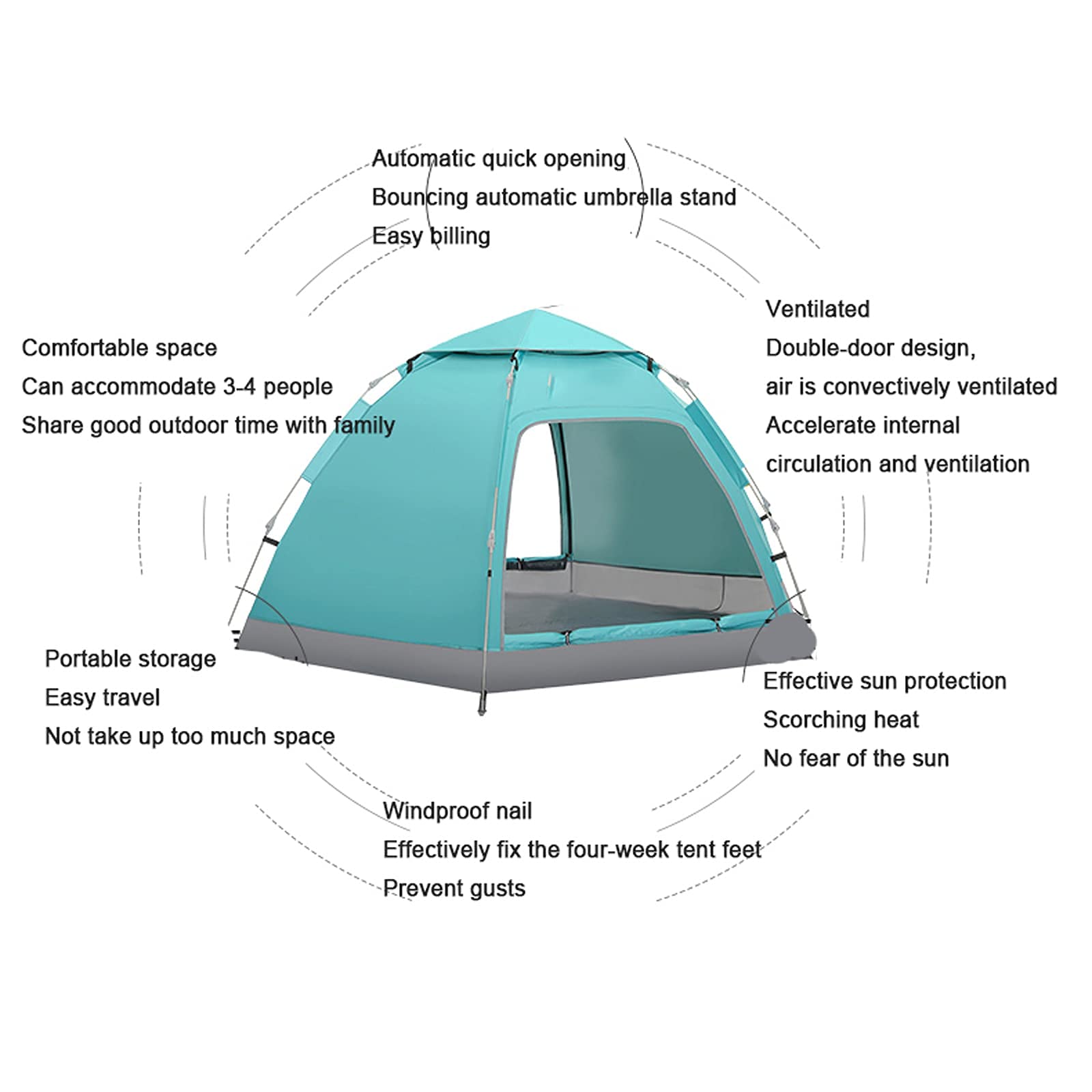 Automatisches Zelt für Outdoor-Camping, Regen- und Regenschutz, Dicker doppelschichtiger Sonnenschutz, große Campingausrüstung, Campingzelt