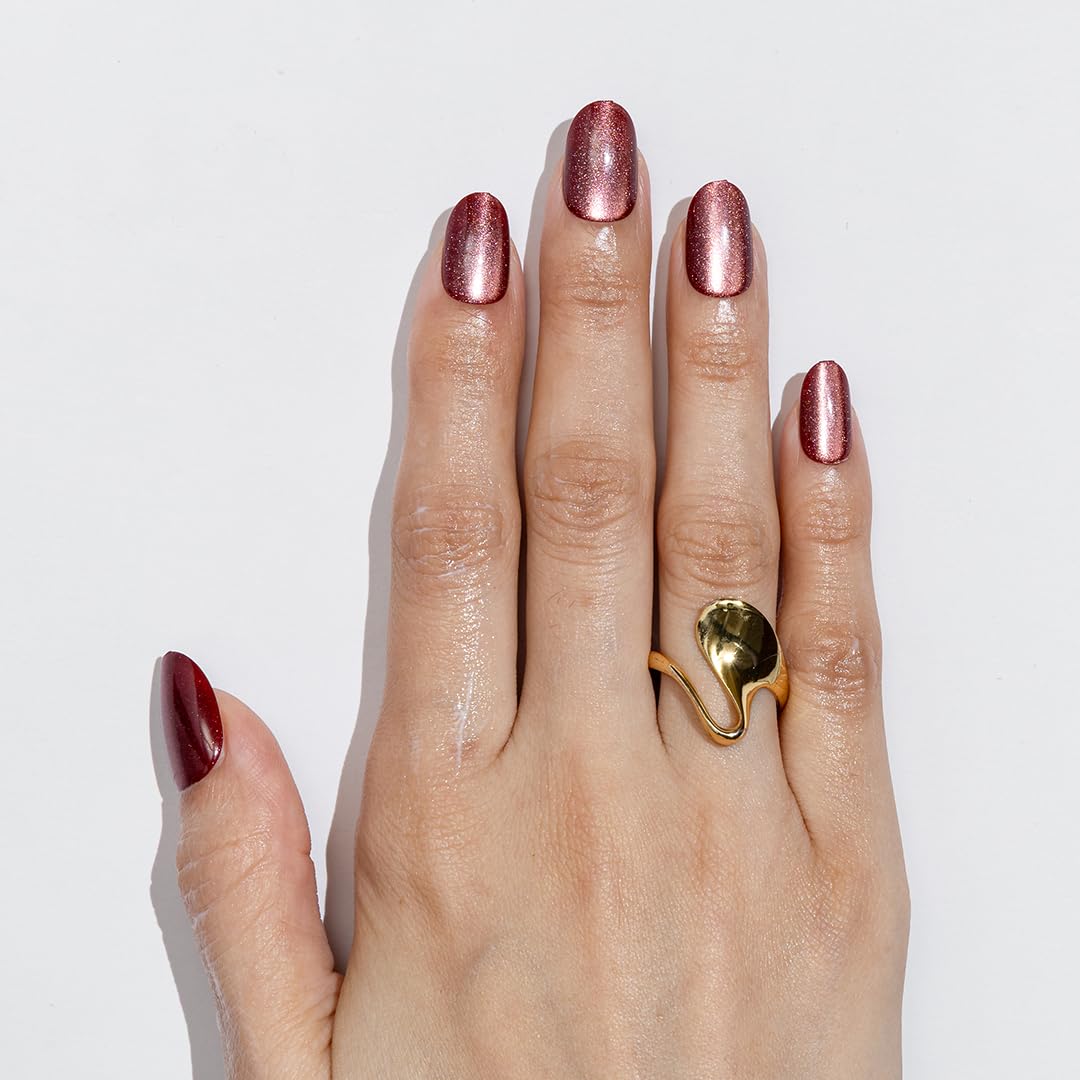 Gush Beauty Nailed It Press on Nails, Redhead Energy, Magnetic Cat Eye Velvet Shimmer, Medium Almond Shape, Reusable Fake Nails with Glue and Adhesive Tabs-image-24
