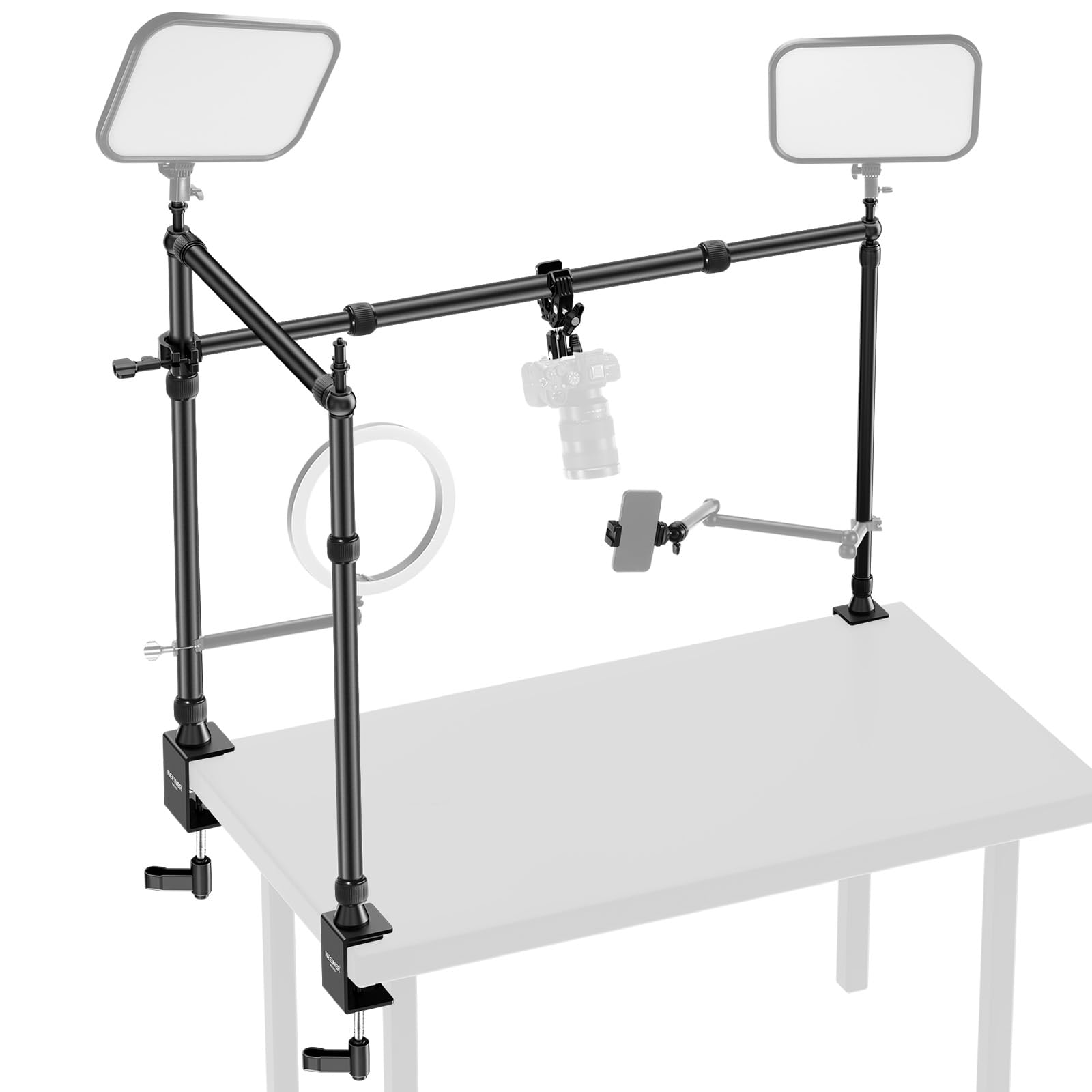 NEEWER Overhead Camera Mount Rig with 2 Ball Heads, Super Clamp/Mobile Phone Holder/Camera Desk Mount, Multi Device Mount, Platform Overhead Tripod, Adjustable Height Width, Max Load 12 kg, NK002: 10103702