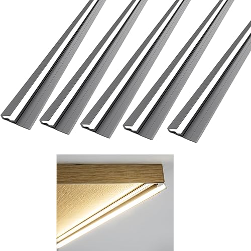 Paquete de 5 perfiles de aluminio lineales LED montados en superficie, barras LED de 45 grados, lámpara oblicua invisible, estante de capa de Paquete de 5 perfiles de aluminio lineales LED montados en superficie, barras LED de 45 grados, lámpara oblicua invisible, estante de capa de