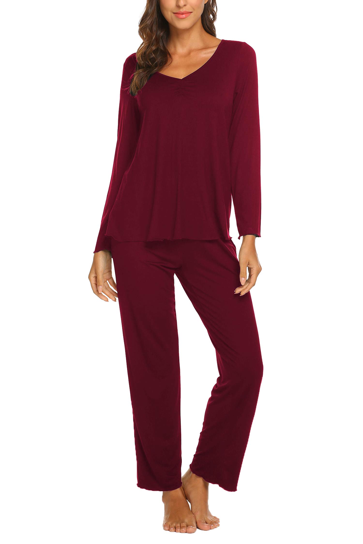 MAXMODA Pigiama Donna Pigiami Due Pezzi Maglietta Manica Lunga e Pantalone Lungo S-XXL