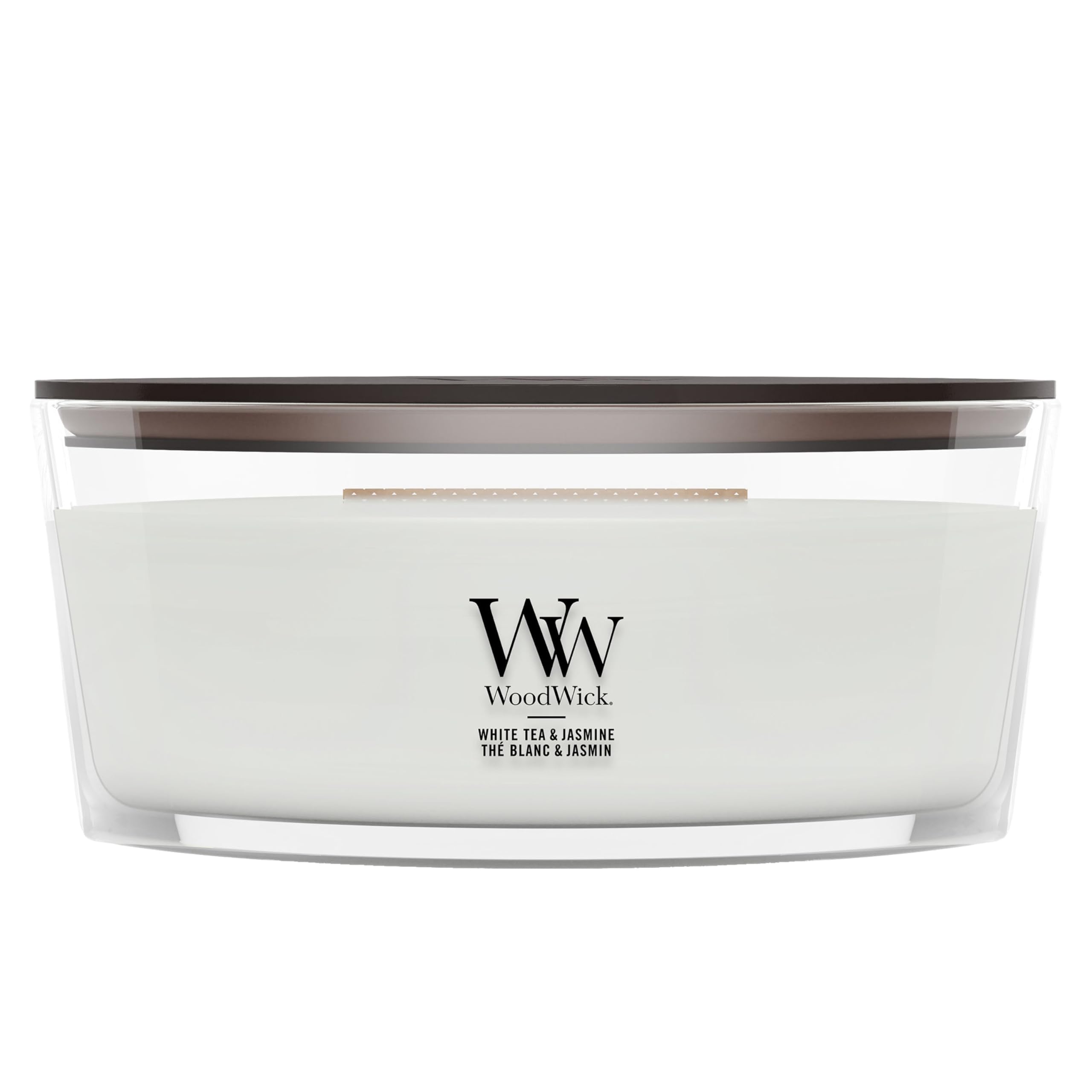 Woodwick White Tea & Jasmine Scented Candle With Wooden Wick (Hearthwick) 453.6 G