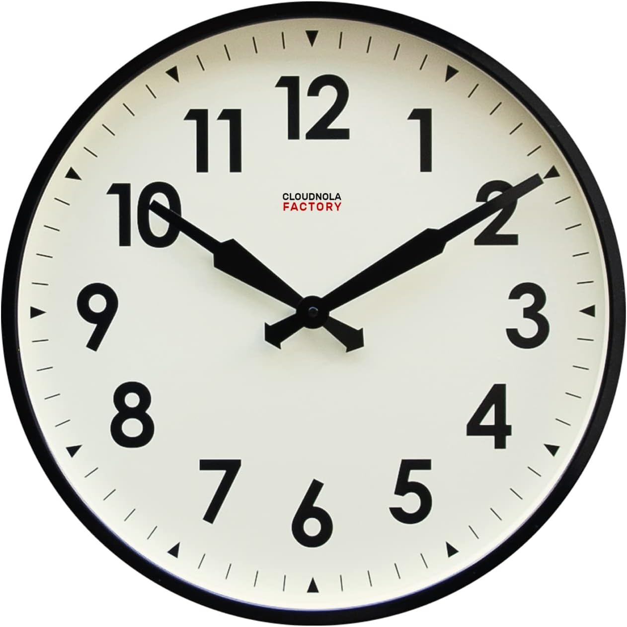 Station Metal Wall Clock, Black and White, 18 inch Diameter, Silent Non Ticking, Battery Operated Quartz Movement