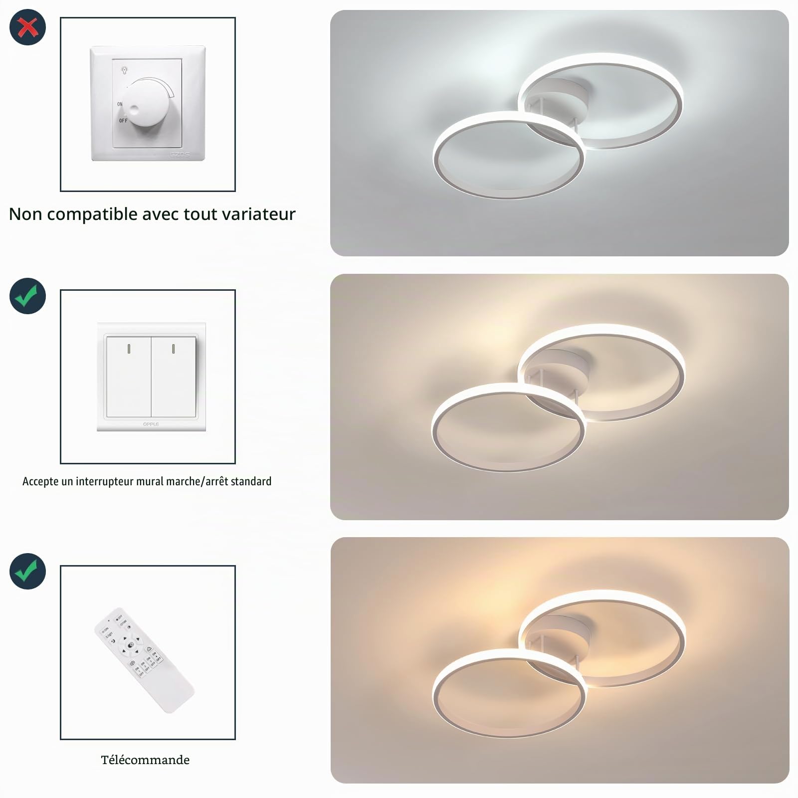 Plafonnier LED Dimmable 38W Télécommande 3000K-6500K